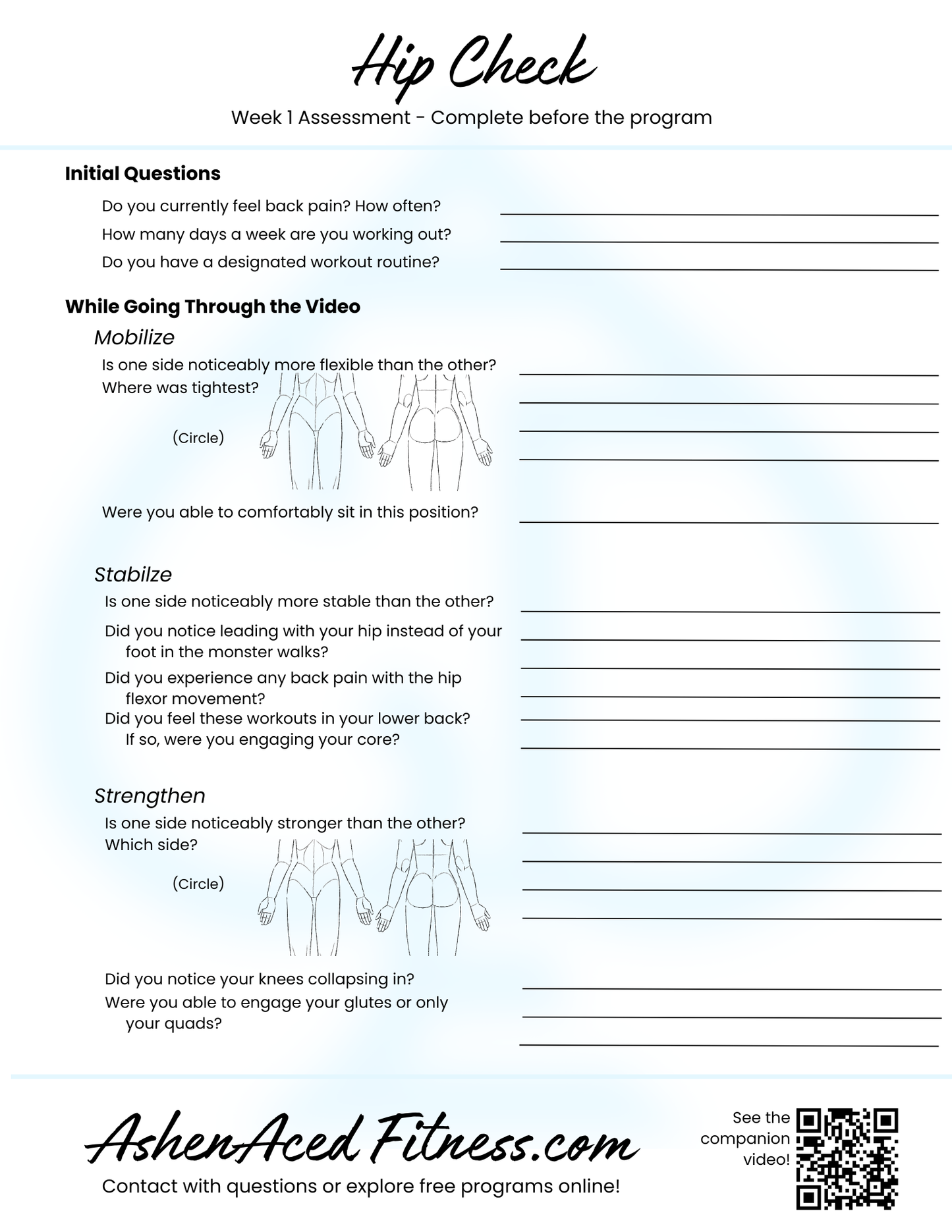Hip Check - Companion Work Sheet